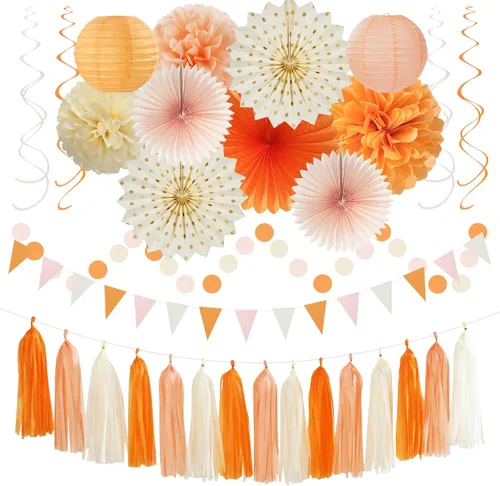 Miniatura 11 de Kits de decoración para fiestas negro blanco-plata - 33 piezas, banderas, guirnaldas con borlas para graduación, pompones de papel de seda tipo