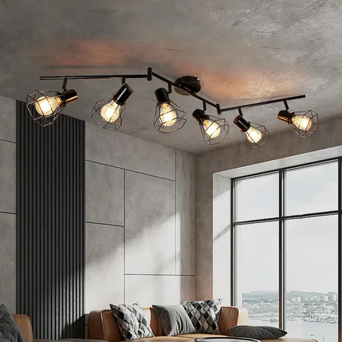 Miniatura 9 de LTBLIGHT Iluminación LED de pista de 1 luz, luz de techo ajustable negra con jaula de alambre de metal, lámpara de granja para dormitorio, mesita
