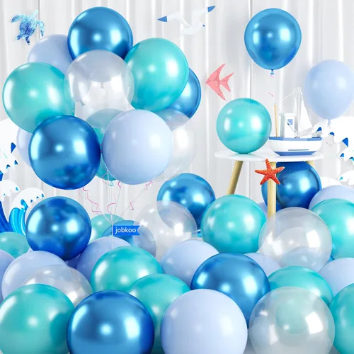 Globos azul turquesa, 60 unidades de globos azul turquesa con globo azul metálico transparente, globos pastel azul bebé perla y turquesa para Azul
