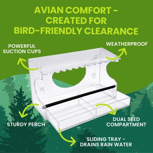 Miniatura 5 de Comedero de ventana para pájaros – Modelo 2018 - Tejado extendid o – Perca de acero – Con alimentación deslizante de acero para desagües de agua