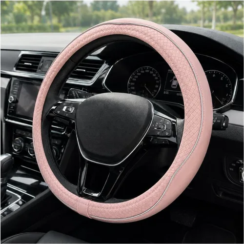 Miniatura 14 de Funda para volante de automóvil, 15 pulgadas, antideslizante, de cuero transpirable, protector de volante suave envolvente completo para hombres