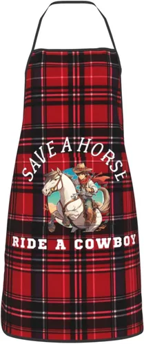 Miniatura 2 de nopicsn Save A Horse Ride A Cowboy Delantal para cocinar con bolsillos para mujeres y hombres, delantales divertidos para cocineros, Blanco