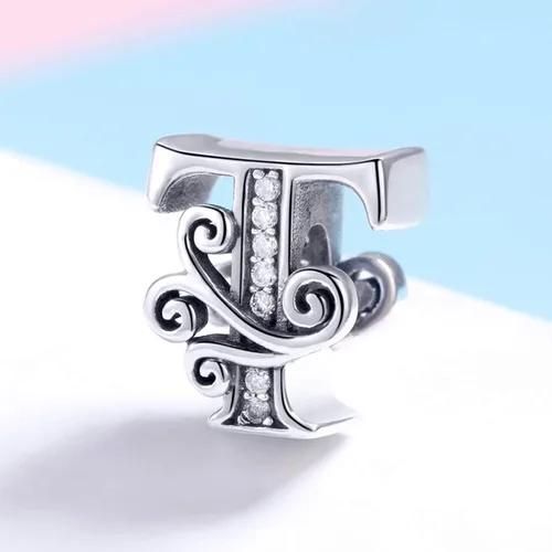 Miniatura 4 de BISAER Dijes de plata de ley 925 con inicial de letra A-Z para pulseras, cuentas del alfabeto, regalos de joyería, Plata esterlina Diamante