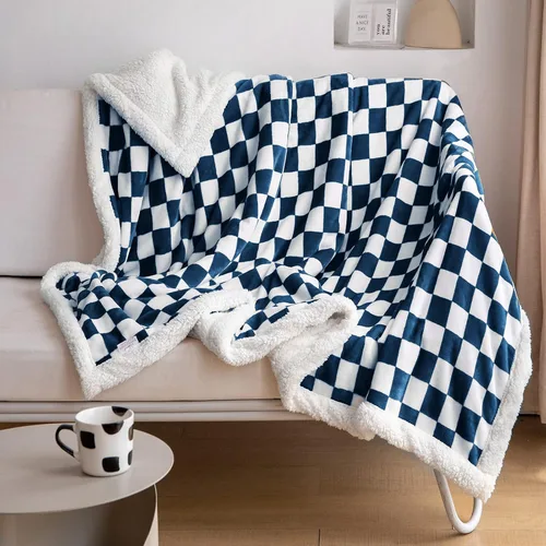 Miniatura 18 de LOMAO - Manta de sherpa de forro polar con patrón a cuadros, suave y gruesa, lujosa, cálida y acogedora para sofá, cama o sillón, para todas