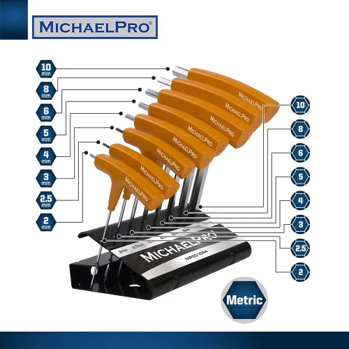 Miniatura 2 de MichaelPro MP001044 - Juego de llaves Allen de extremo de bola con mango en T de 8 piezas, juego de llaves hexagonales métricas