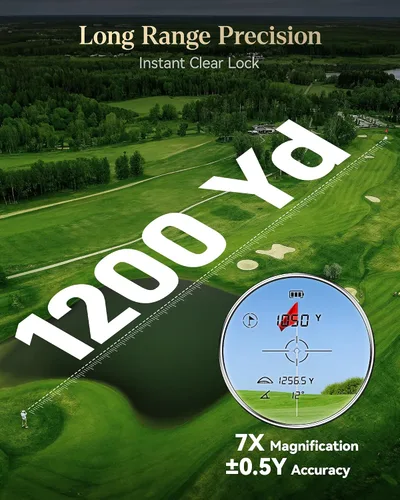 Miniatura 4 de REDTIGER Telémetro Golf, telémetro de golf de 1200 yardas con pendiente, pantalla adaptable a la luz, magnificación 7X, vibración de bloqueo