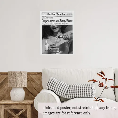 Miniatura 4 de Póster de periódico Champagne and Headlines, impresión retro para decoración de carrito de bar, dormitorio universitario feminista, arte de pared