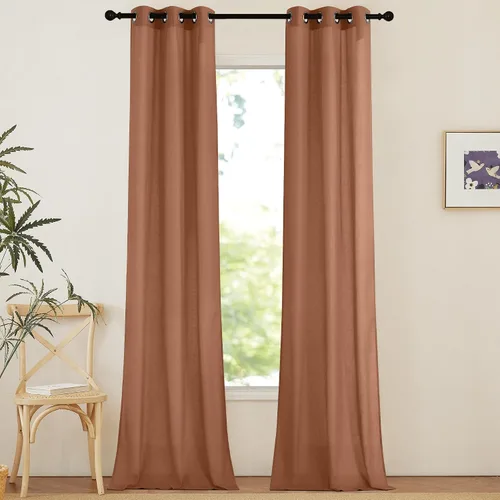 Miniatura 198 de NICETOWN Cortinas de lino natural con textura de lino para dormitorio, mezcla de lino rústica con ojales en la parte superior, semitransparentes