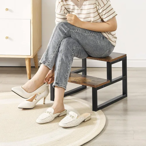 Miniatura 5 de IBUYKE Taburetes de Paso de Madera de 2 Escalones para Adultos y Niños, Taburete de Paso Resistente para Junto a la Cama con Capacidad de 500
