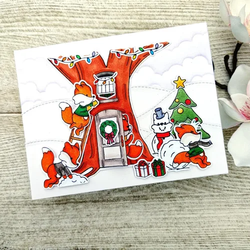 Miniatura 4 de Winter Fox - Juego de sellos y troqueles para hacer tarjetas, sellos transparentes y troqueles de corte de metal para álbumes de recortes
