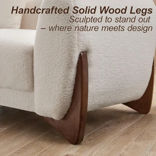 Miniatura 5 de Sofá Sherpa Boucle Moderno Tipo Nube de 3 Plazas de 87", Sofá con Patas de Madera Maciza, Asiento Extra Profundo de 25", Cómodo Sofá Tapizado