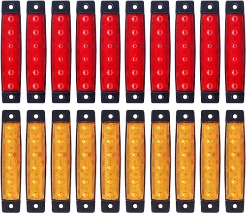 TMH 20 luces LED de 3.8 pulgadas ámbar + luz roja, 6 luces de marcador laterales, luces de marcador de remolque, lámpara de marcador lateral trasera