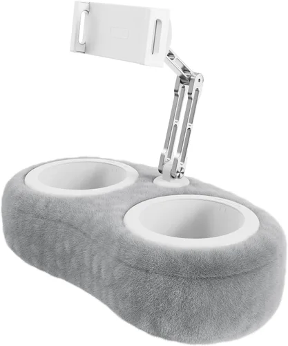 Miniatura 7 de SHUWEI Almohada para Kindle de regazo, soporte ajustable de aluminio con brazos y cuencos para aperitivos, clip giratorio de 360° para Kindle
