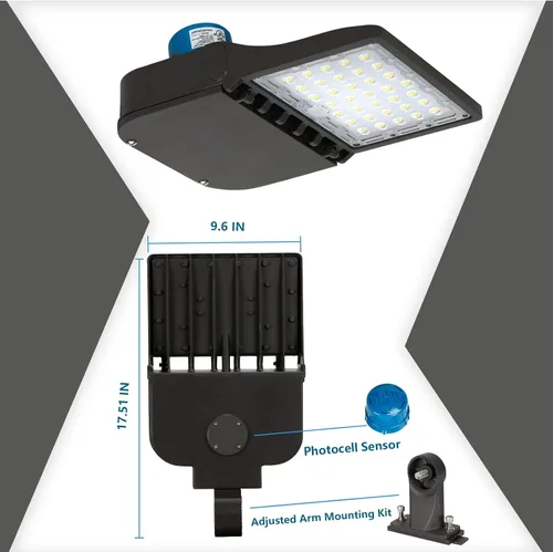 Miniatura 4 de Luz LED de estacionamiento de 100 W con fotocélula y soporte de brazo ajustable, 14000 lúmenes 5000 K, atenuación de 0-10 V para exteriores