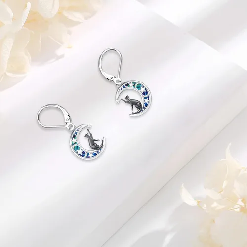 Miniatura 254 de Aretes colgantes de plata de ley con diseño de árbol de la vida, flor, abeja, animales, gato, colibrí, piedra lunar, turquesa, aretes con cierre