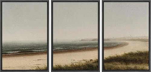 Ashbrook Set de Arte de Pared en Lienzo Enmarcado, Naturaleza, Horizonte de Playa Nebulosa, Ilustraciones de Área Silvestre, Bellas Artes, Paisaje