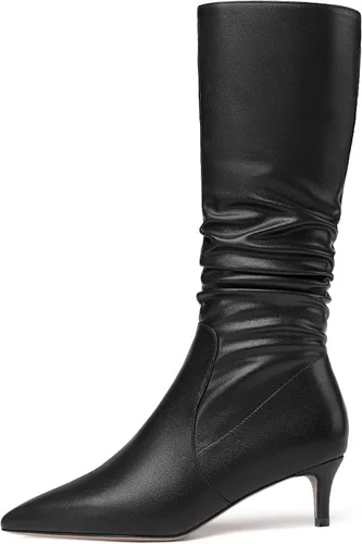 Miniatura 2 de WAYDERNS Womens Dating Solid Zip Pointed Toe Fashion Matte Kitten Low Heel Mid Calf Boots 2 Inch