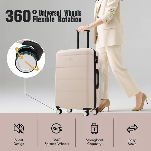 Miniatura 605 de Merax Juegos de equipaje de mano en maleta aprobada por aerolíneas, estuche rígido con ruedas giratorias expandibles, Negro