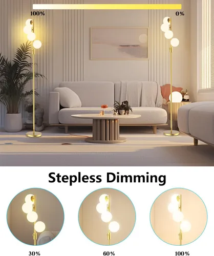Miniatura 3 de Lightdot Lámpara de pie de globo regulable de 64 pulgadas (brillo ajustable), lámparas de pie doradas con 4 bombillas G9 de 3000 K, cuidado de ojos