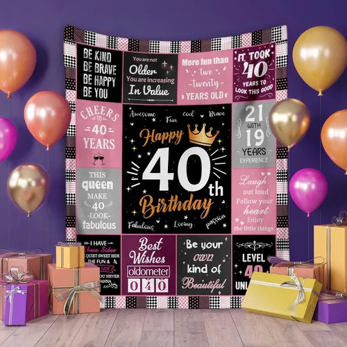 Miniatura 2 de Regalos de cumpleaños número 40 para mujeres, manta de forro polar única de feliz cumpleaños de 50 x 60 pulgadas, regalos divertidos de decoraciones