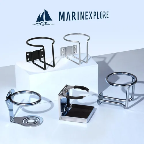 Miniatura 7 de marinexplore 4 Piezas Portavasos para Barco, Portavasos de Acero Inoxidable Montado en la Pared para Bebidas, Portavasos de Anillo Negro Soporte