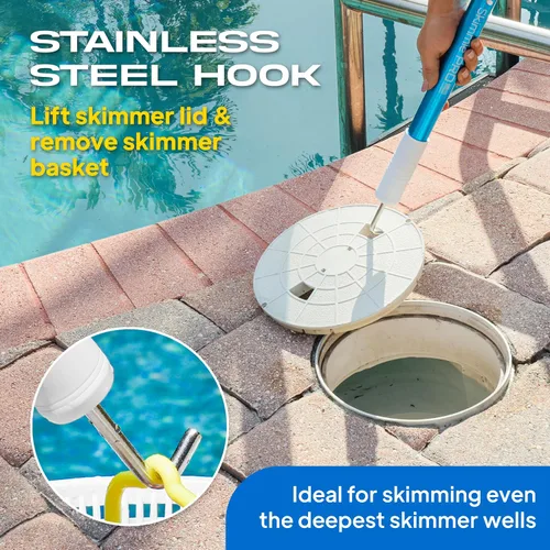 Miniatura 3 de Skimmie Pro (Versión Corta) 22.5" Desnatador de Piscina: Liviano, Red de Malla Fina y Gancho de Acero Inoxidable – Ideal para Piscinas