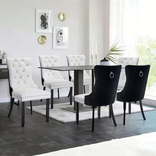 Miniatura 39 de Juego de 2 sillas de comedor de terciopelo tapizadas con ribete de cabeza de clavo y patas doradas chapadas en acero inoxidable para cocina
