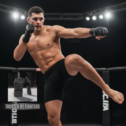 Miniatura 6 de Guantes Titan MMA, diseño híbrido, guantes de entrenamiento de palma abierta para Sparring, Kickboxing, Muay Thai, color negro