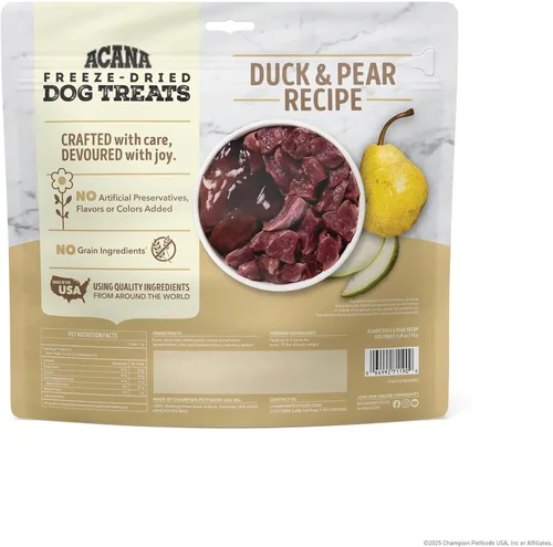 Miniatura 2 de ACANA Singles - Golosinas para perros sin granos, ingredientes limitados y liofilizadas con pato y pera, bolsa de 3.25oz