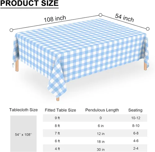 Miniatura 2 de 3 manteles desechables de plástico a cuadros color azul claro para fiestas, desechables, impermeable, rectangular, color azul, para campamento, Azul