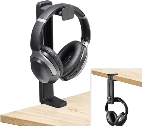NEETTO HS906 - Soporte para auriculares y colgador 2 en 1, soporte para auriculares para juegos sobre y debajo del escritorio, gancho de montaje con
