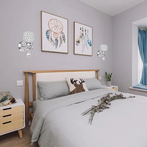 Miniatura 5 de TISLYCO Juego de dos apliques de pared de cristal, modernos apliques de pared con bola de cristal colgante, lámpara de montaje en pared, lámpara