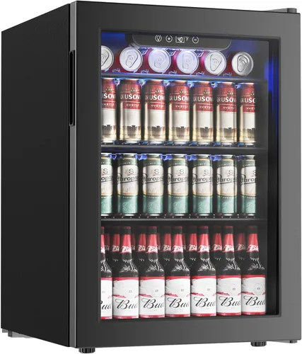 Miniatura 11 de Icyglee Refrigerador de bebidas, mini refrigerador para 16 botellas y 68 latas con puerta de vidrio, refrigerador independiente de bebidas para vino