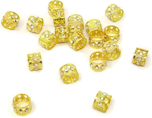 Miniatura 6 de Honbay 20 anillos dorados de diamantes de imitación para el cabello, rastas y cuentas trenzadas, joyería para el cabello trenzado (corazón hueco)
