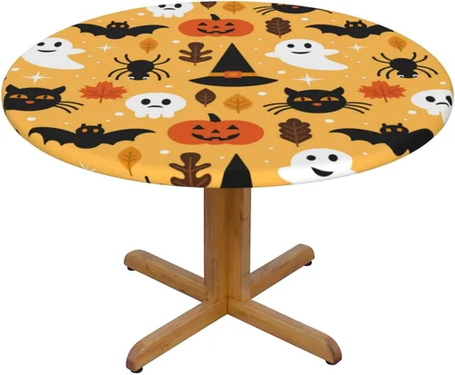 Miniatura 3 de Delerain Mantel ajustable redondo de calabaza fantasma de Halloween, mantel redondo impermeable con borde elástico, lavable, para interiores