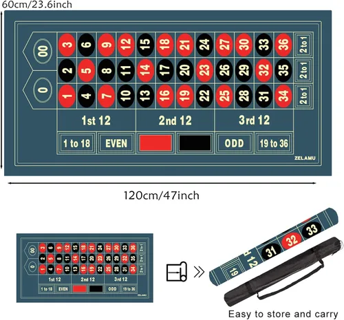 Miniatura 2 de Tapete de mesa de póquer de ruleta, 47 x 23.6 pulgadas, tapete de goma antideslizante, color azul Adecuado para noches de póquer, fiestas