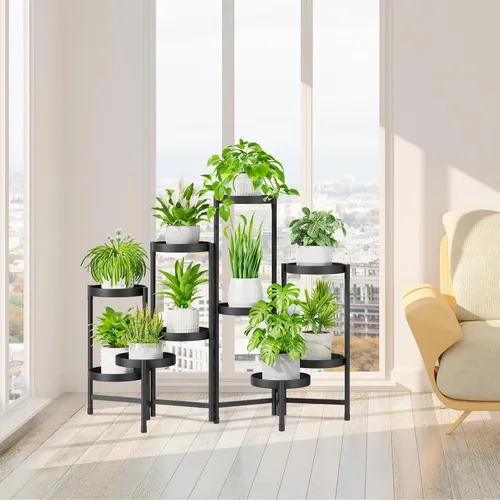 Miniatura 7 de iDavosic.ly Soporte para plantas para interiores y exteriores, estante esquinero de metal de 5 niveles, estante alto plegable para orquídeas