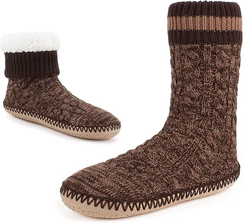 Cozylook Calcetines tipo pantufla para hombre, con forro polar, suela antideslizante, para invierno, suaves, gruesas, acogedoras, cálidas, peludas,