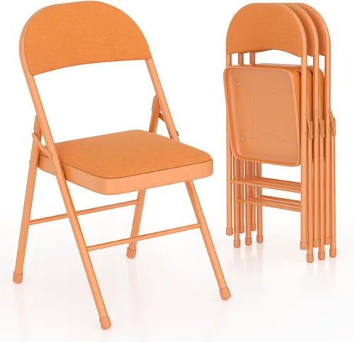 Miniatura 10 de VECELO Paquete de 4 sillas plegables acolchadas, asiento y respaldo acolchados cómodos con marco de acero, para oficina, interiores y exteriores