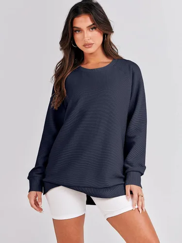 Miniatura 7 de ANRABESS - Sudadera de gran tamaño para mujer, cuello redondo, manga larga, tipo túnica, con cremallera lateral, sudadera con capucha, suéter