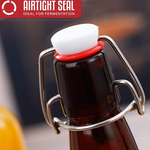 Miniatura 4 de Botellas de vidrio, botella de almacenamiento de vidrio marrón recargable con tapas abatibles, botellas de cierre de hierro ámbar con calcomanías