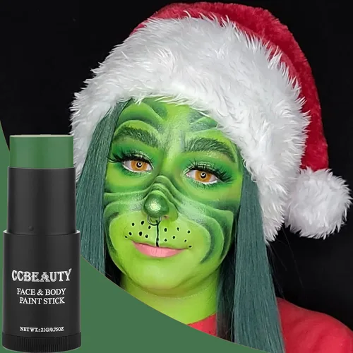Miniatura 3 de CCbeauty Barra de pintura facial verde bruja, kit de pintura facial, base de maquillaje SFX crema verde oscuro, pintura corporal profesional