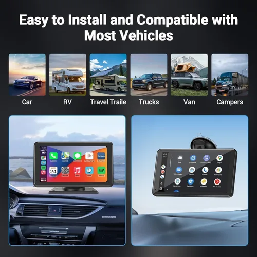 Miniatura 6 de Estéreo de auto doble DIN CarPlay y Android Auto, reproductor de pantalla táctil Bluetooth portátil HD inalámbrico de 7 pulgadas, con soporte