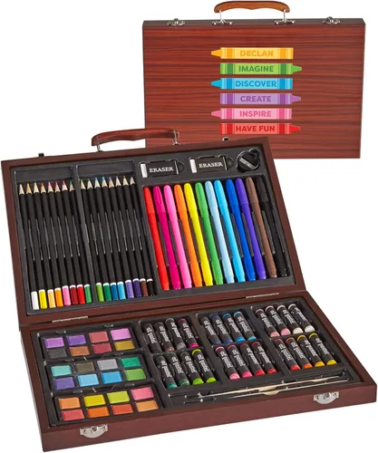 Miniatura 20 de Let's Make Memories - Juego de arte de lujo personalizado de 80 piezas para niños - Estuche de madera - Crayones al óleo, lápices