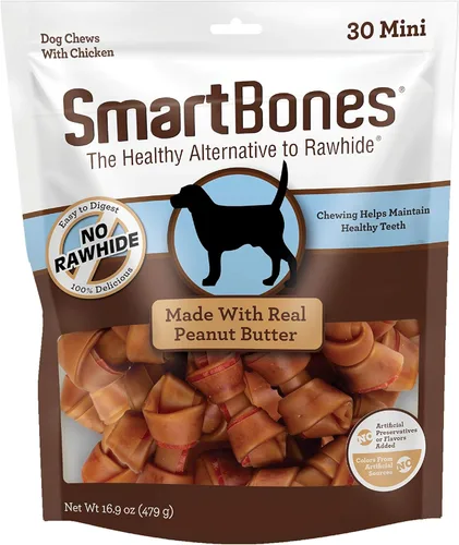 Miniatura 9 de SmartBones Mini masticables con mantequilla de maní real, 24 unidades, masticables sin piel cruda para perros (el embalaje puede variar)