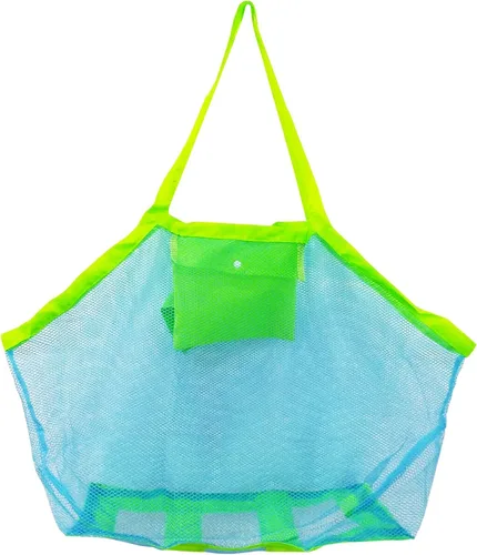 Bolsa de malla grande para juguetes de playa, bolsa de playa para juguetes de arena, bolsa de juguete de arena de malla, verde/azul, 18 x 12 x 18