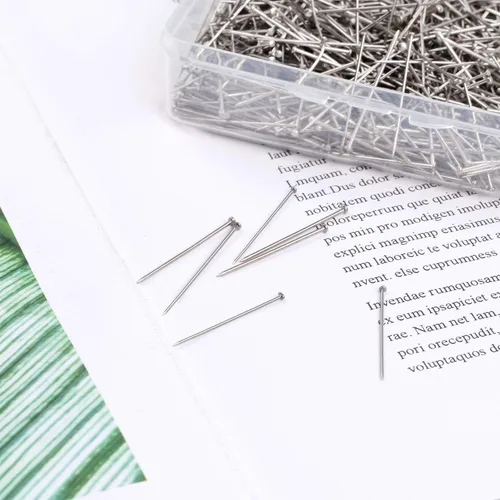 Miniatura 4 de 1000 piezas de alfileres rectos finos, alfileres duraderos de acero inoxidable para modista y costura con cajas de plástico, cabeza plana, alfileres
