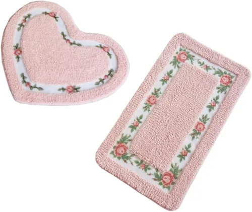 Miniatura 7 de Bonita alfombra de área de flores de rosas en forma de corazón para un baño súper suave, antideslizante, absorbente, alfombra de baño floral Azul
