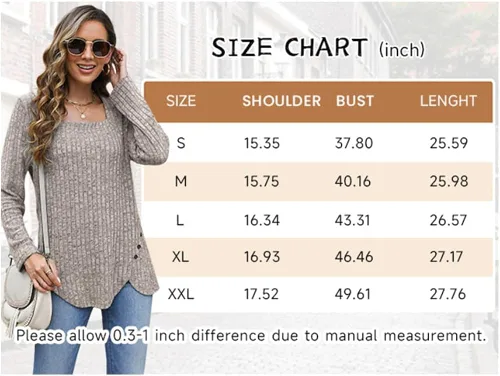 Miniatura 4 de BZB Suéteres para mujer Otoño 2023 Ligero Manga Larga Cuello Cuadrado Túnica Tops