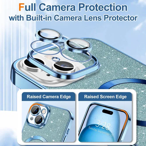 Miniatura 178 de Hython Funda para iPhone 14 Pro Max con purpurina, fundas magnéticas transparentes para teléfono con protector de lente de cámara